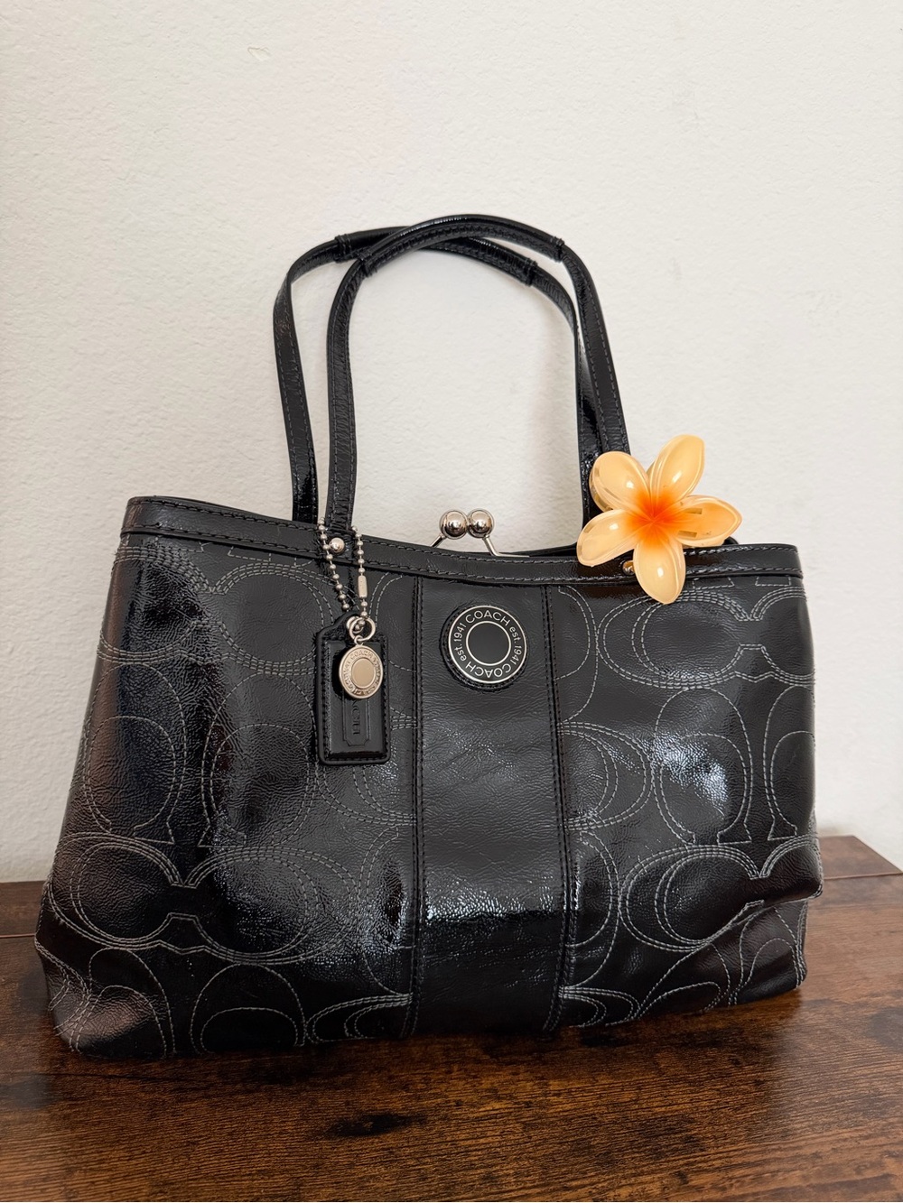 Y2K Coach Black Patent Signature Shoulder Bag
